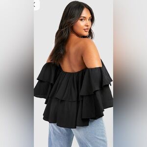 Ash Mystery : NWOT BOOHOO ruffle sleeve front tie top